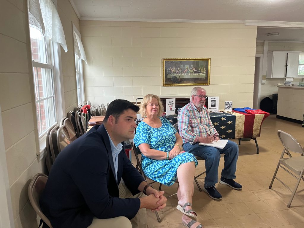 Sarah Lynch with staff member Austin Godfrey and Saluda reporter Ralph Shealy