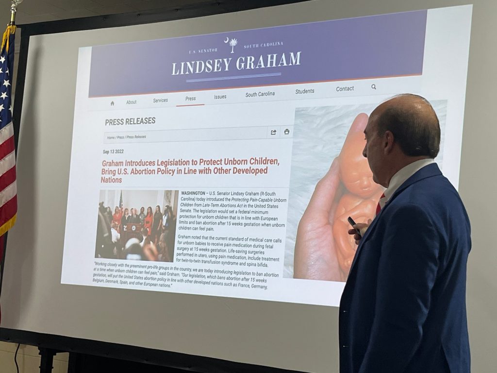 Lynch plays a video used by Lindsey Graham