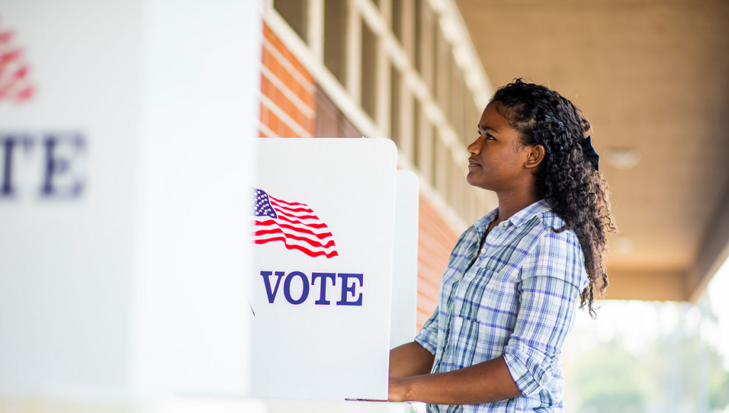 young woman voting